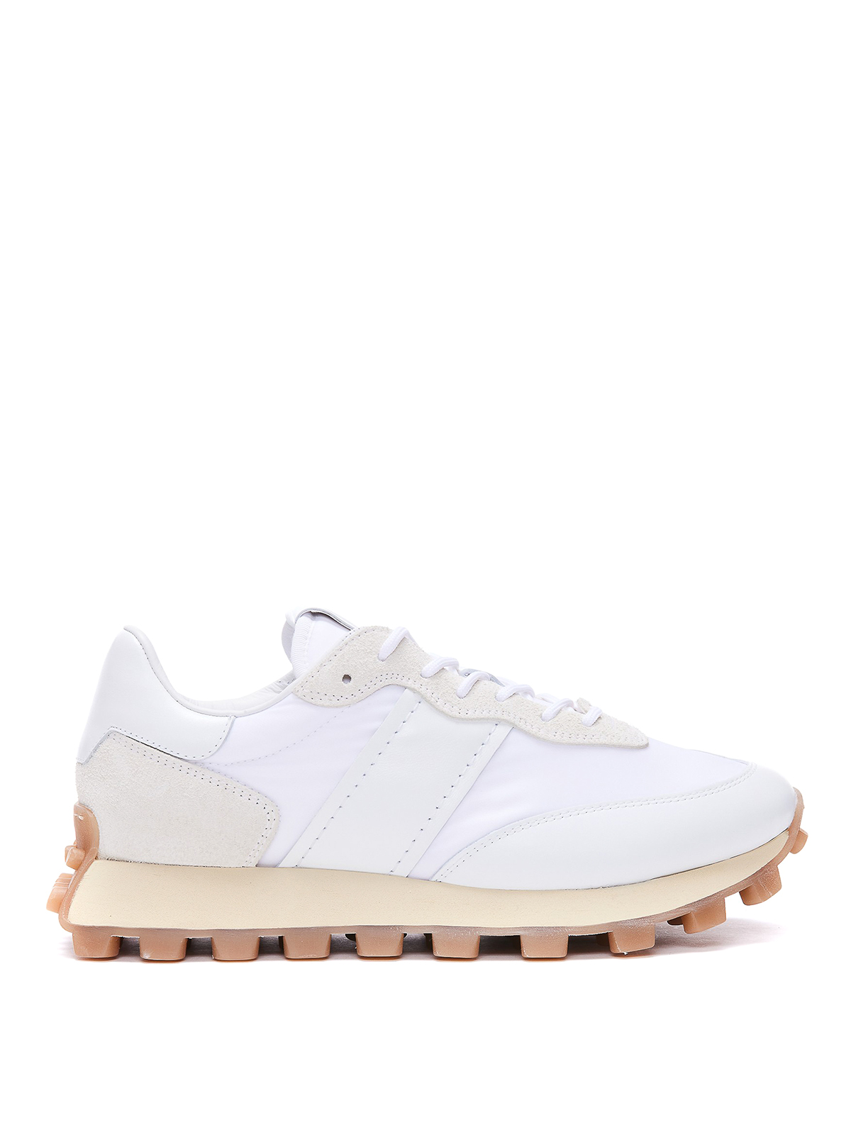 Shop Tod's Leather And Fabric Sneakers In Blanco