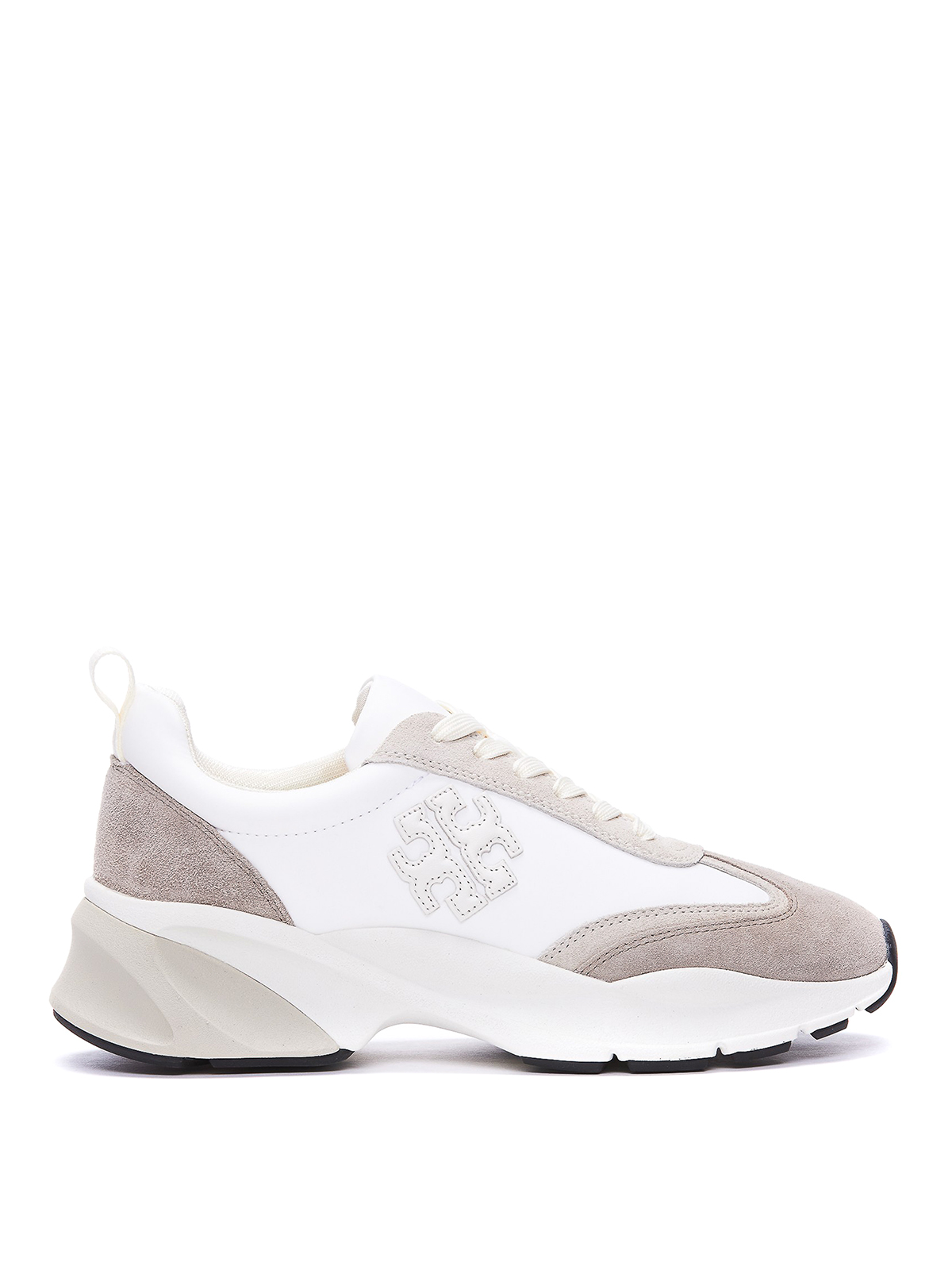 Shop Tory Burch Leather And Fabric Sneakers In Beige
