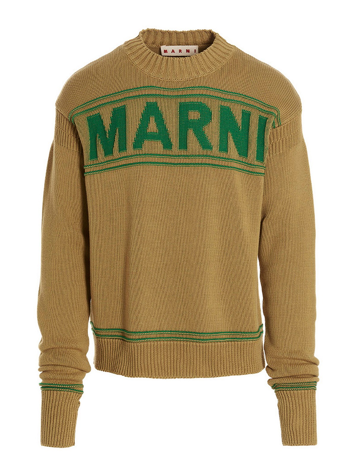 Shop Marni Cotton Sweater With Logo In Beige
