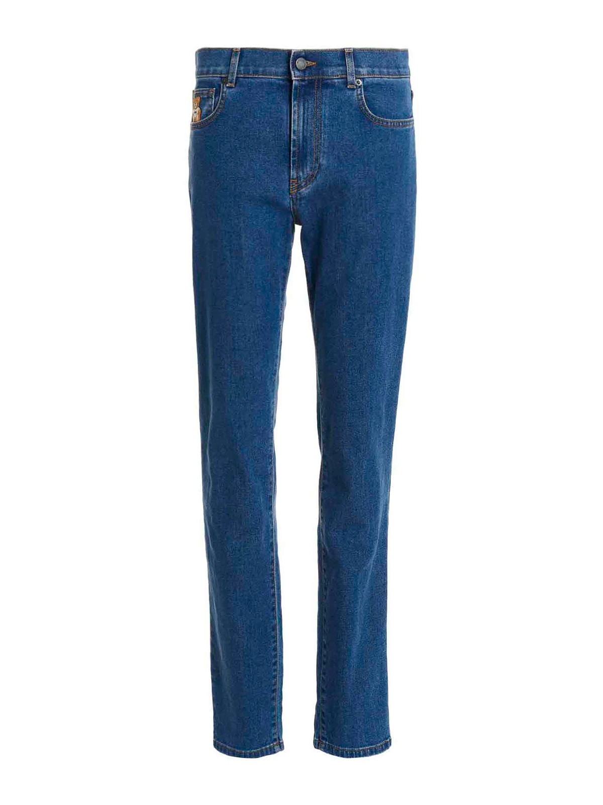 Moschino Denim Jeans With Teddy Logo Patch In Light Wash