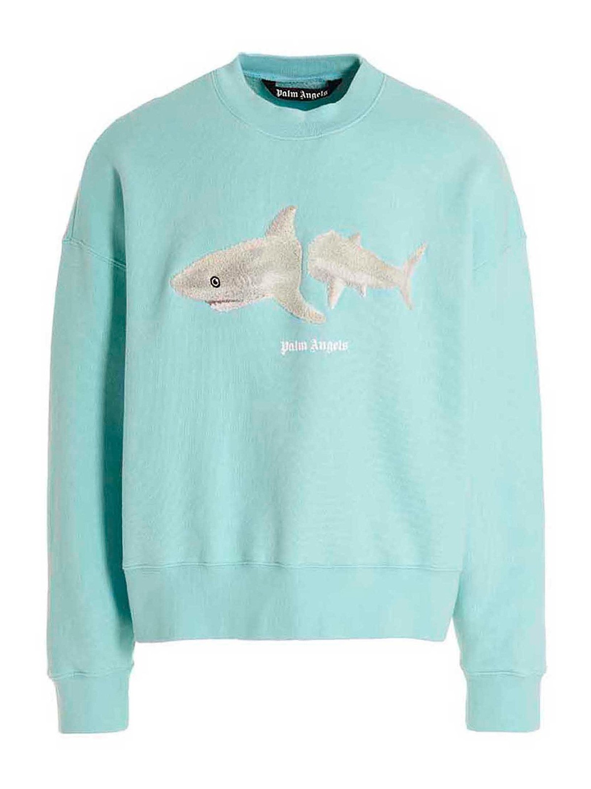 Shop Palm Angels Slipt Shark Cotton Sweatshirt In Light Blue