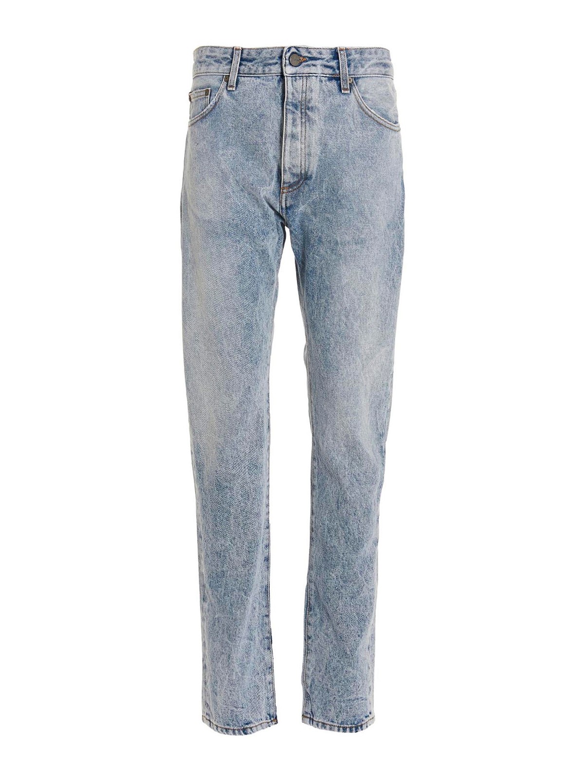 Palm Angels Curved Logo Cotton Denim Jeans In Lavado Claro