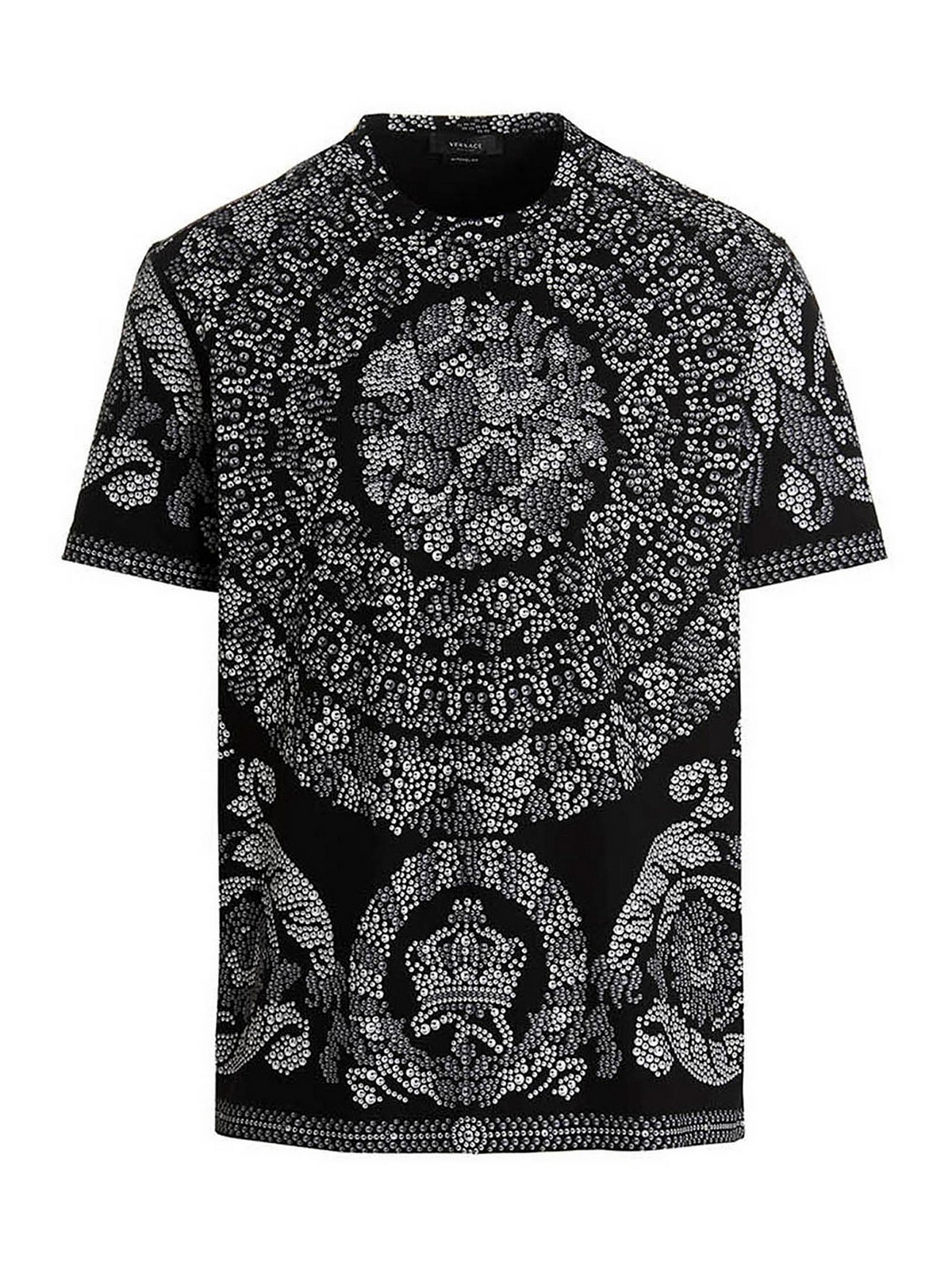【VERSACE】 コットンジャージー Tシャツ 刺繍 ブラック グレー VERSACE コットンジャージーTシャツ ロゴ刺繍入り | ミスター