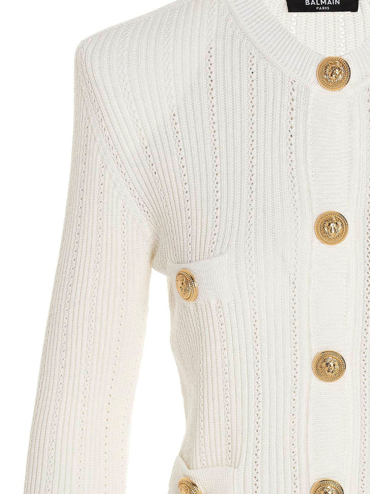 Shop Balmain Logo Buttons Knit Cardigan In Blanco