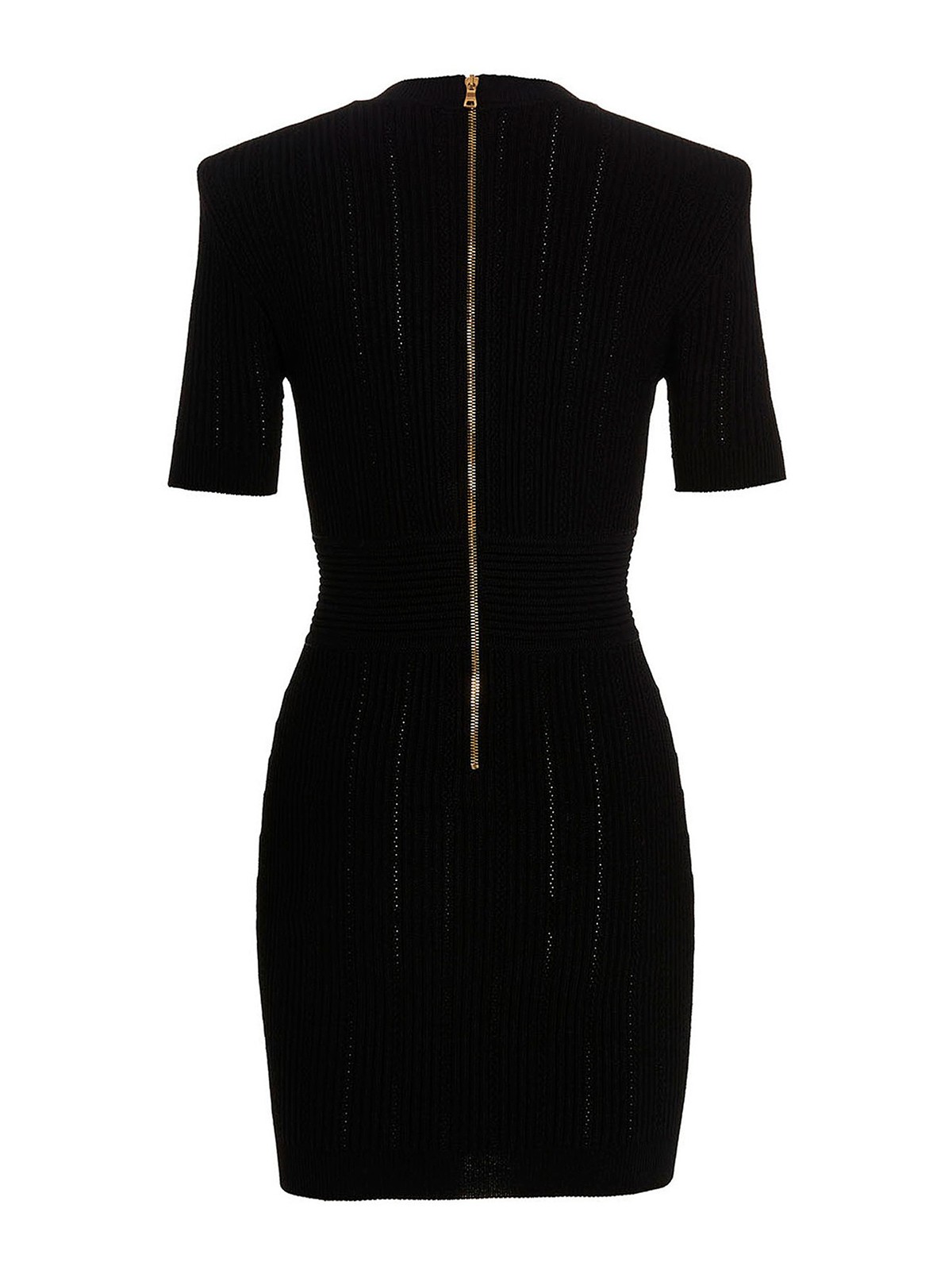 manuskript kage Produkt Knee length dresses Balmain - Openwoolrk knit dress with v-neck -  AF1R6030KB390PA