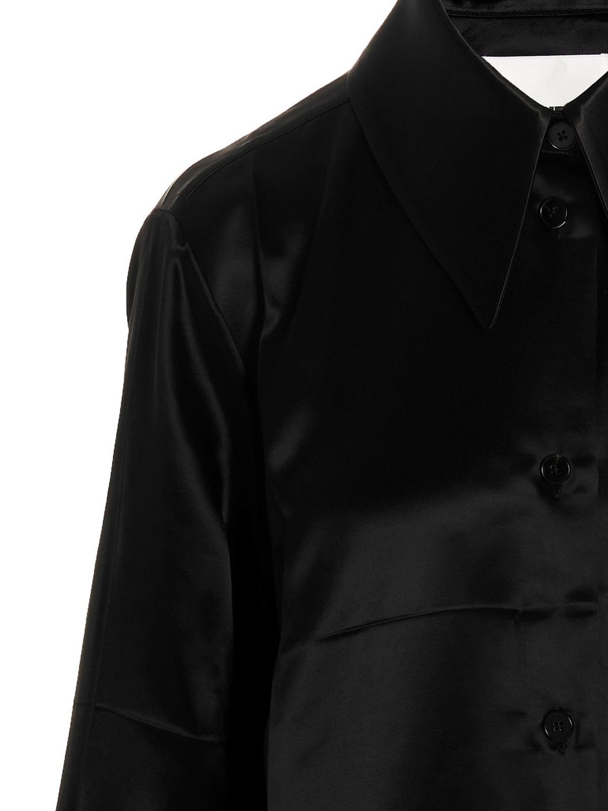 Shop Jil Sander 26 Satin Shirt With Pointed Colla In Black