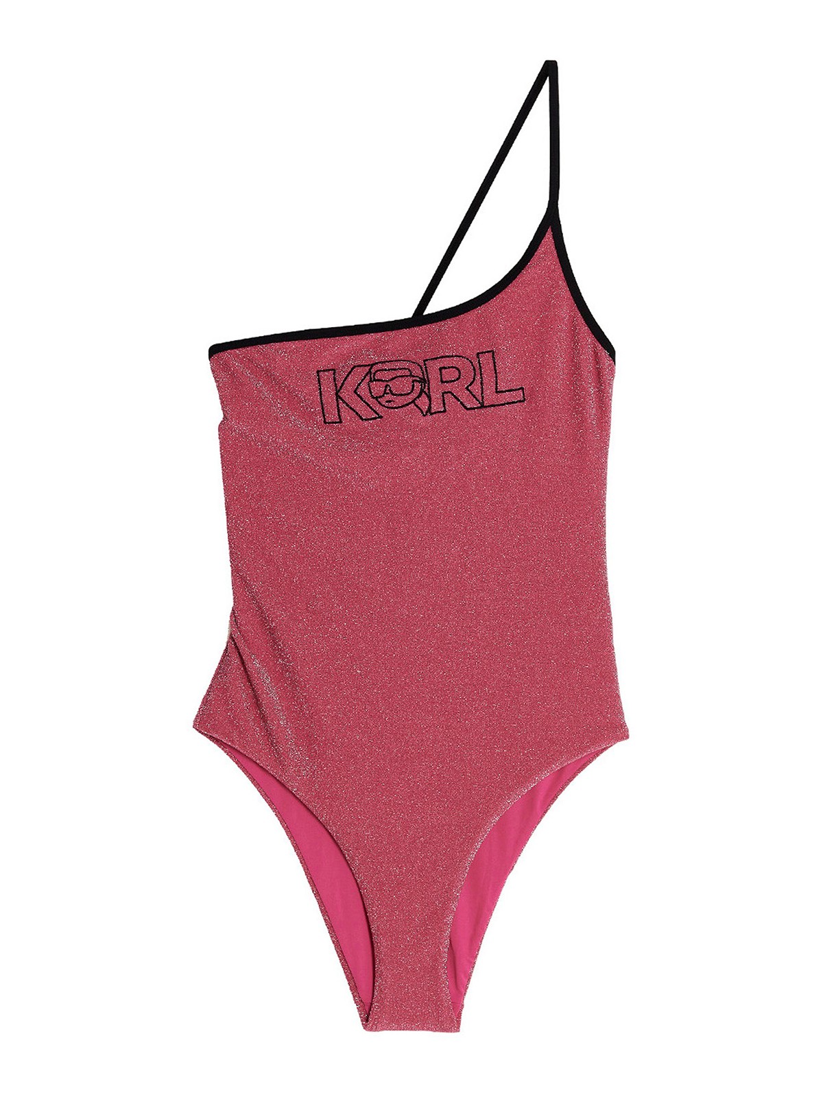 Shop Karl Lagerfeld One-piece Swimsuit With One Shoulder In Pink