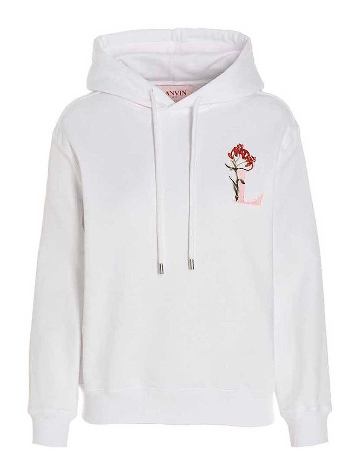 Lanvin Logo-embroidered Drawstring Hoodie In White