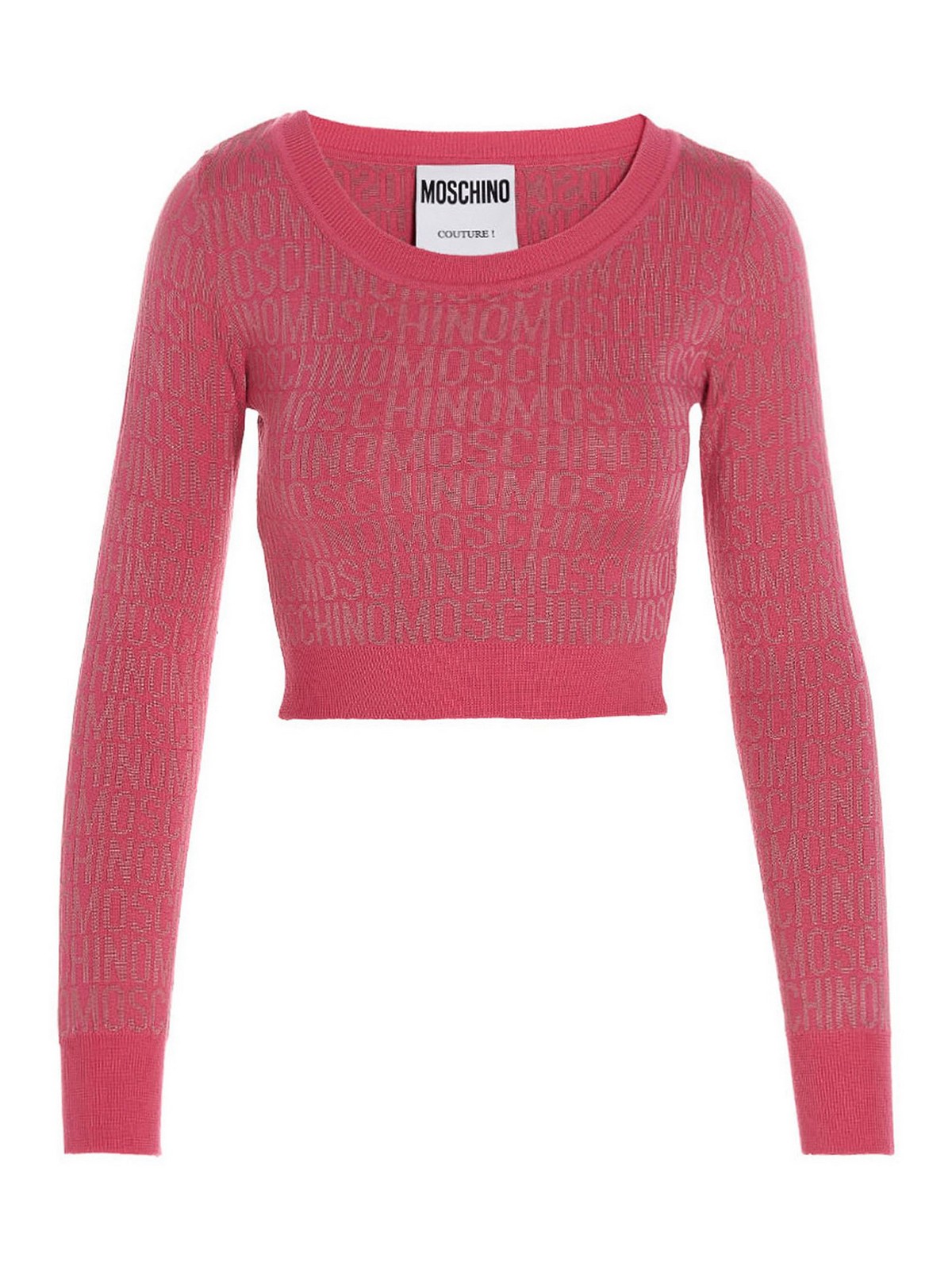 Moschino Wool Knit Jacquard Logo Sweater In Fuchsia