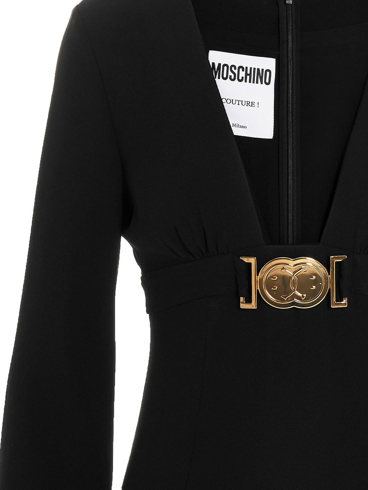 Shop Moschino Smiley Buckle Dress With Zip Closure In Black