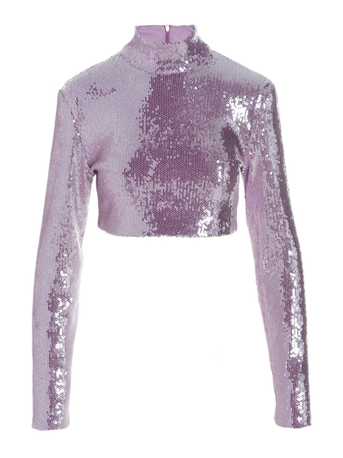 Shop Rotate Birger Christensen Cropped Top Withll-over Sequin Appliqus In Purple