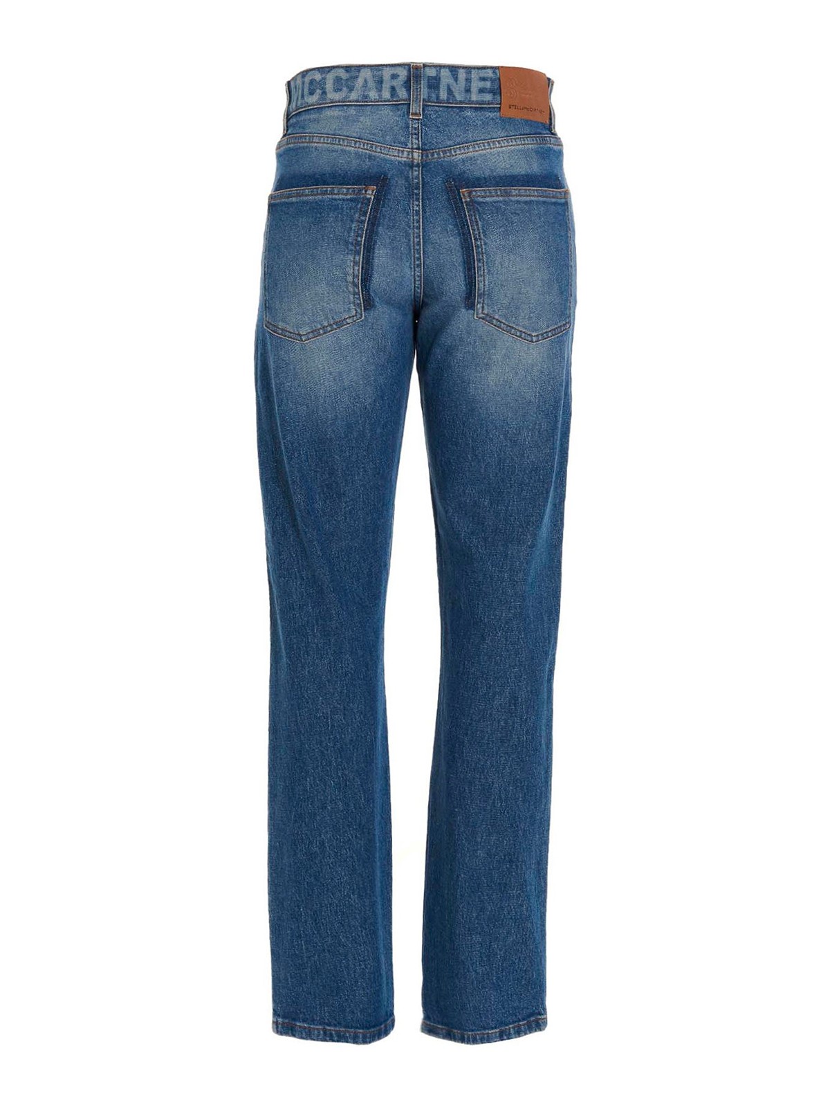 Shop Stella Mccartney Straigh Leg Denim Jeans With Logo In Light Wash