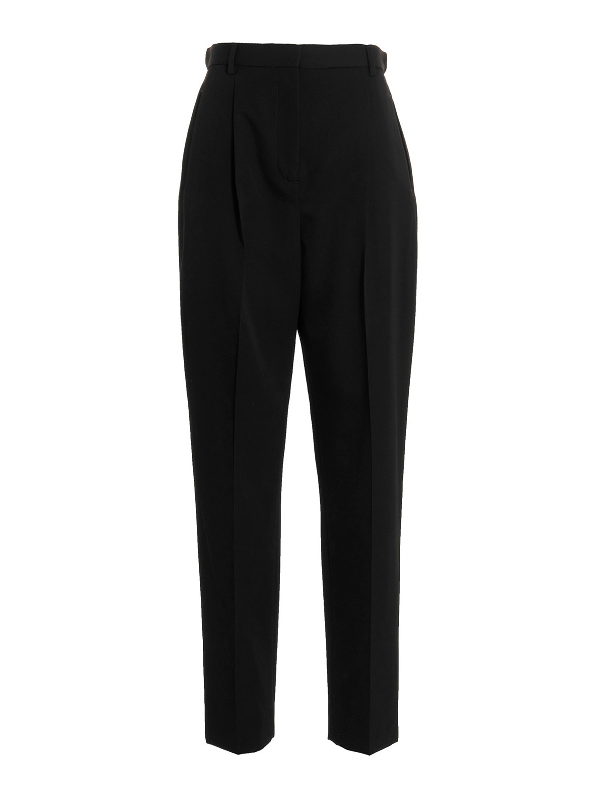 Shop Tory Burch Wool Twill Pants With Front Pleats In Negro