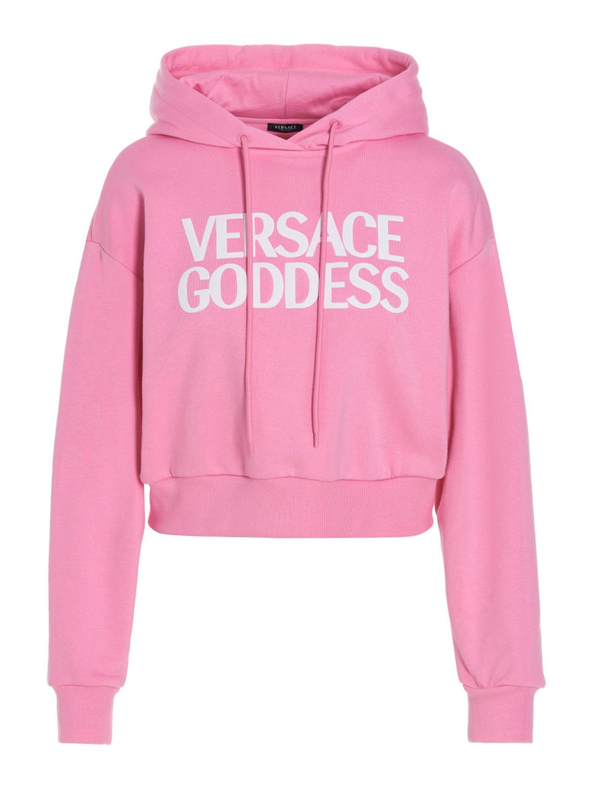 Versace Goddess Hoodie With Cropped Style In Pink