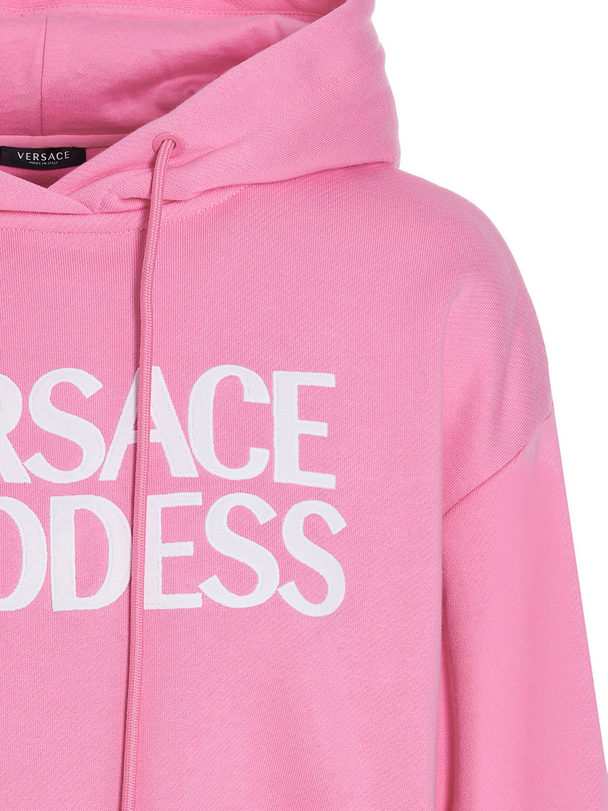 Shop Versace Goddess Hoodie With Cropped Style In Pink
