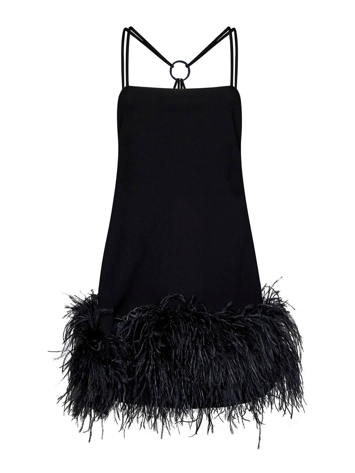 Attico Ostrich Feathers Dress In Black