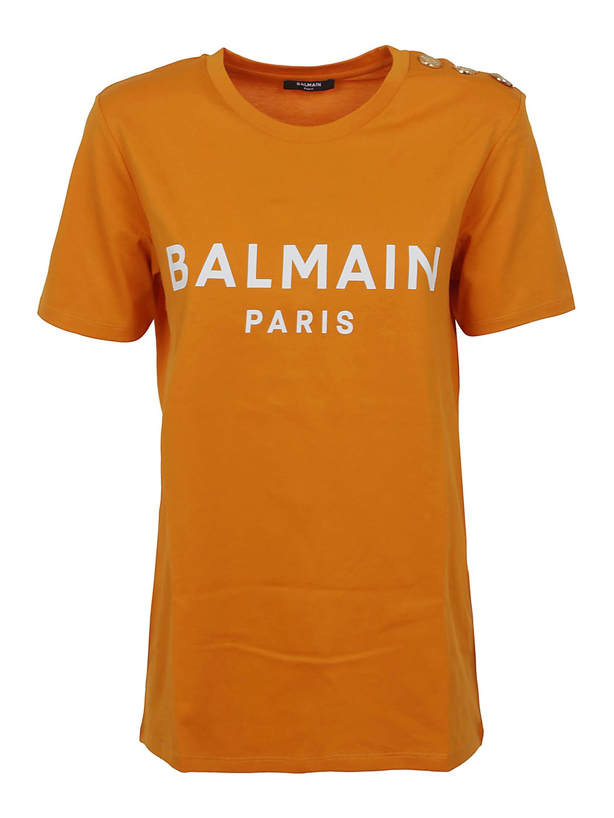 Shop Balmain Logo Print T-shirt With Buttons In Orange