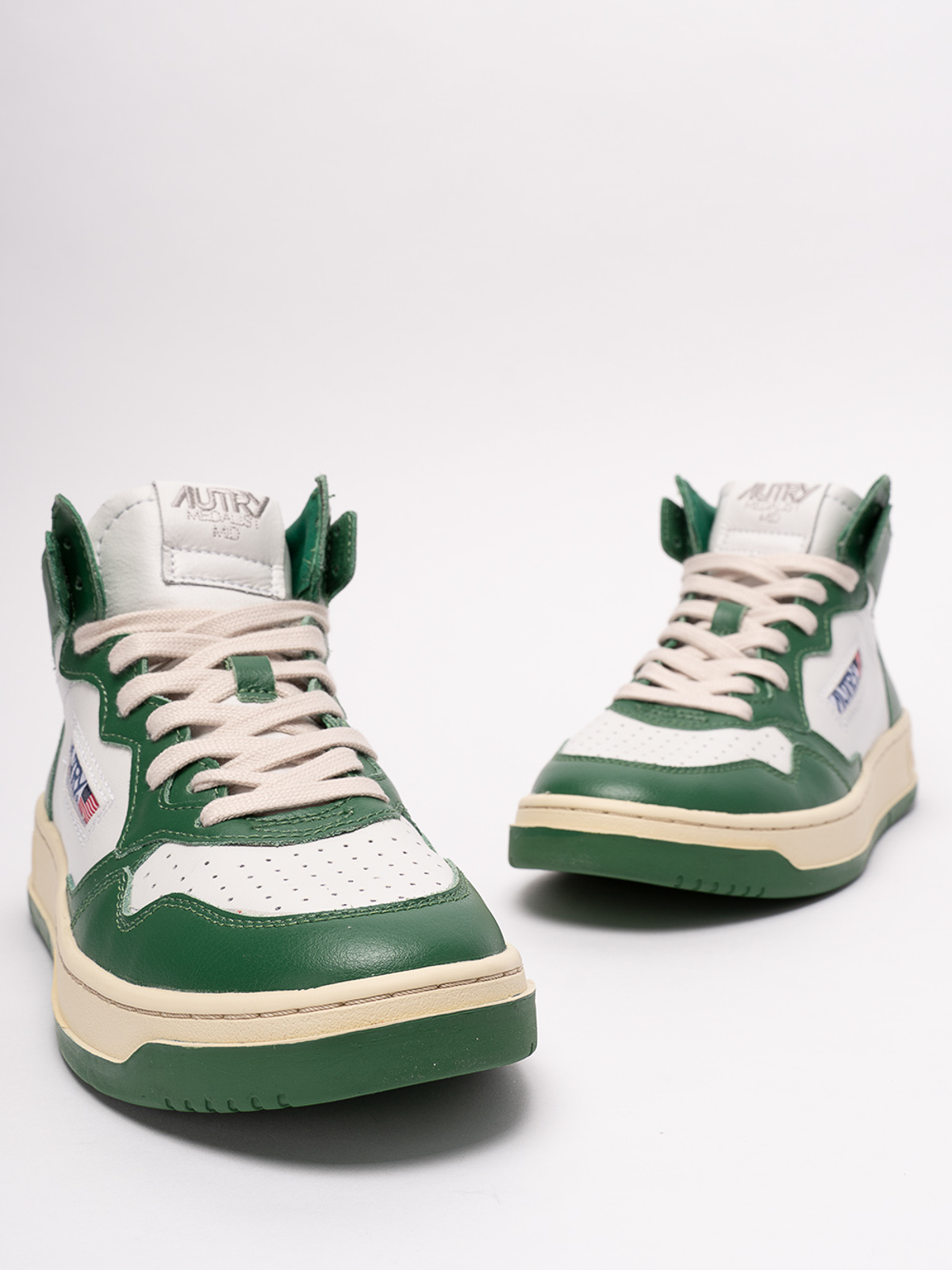 Autry Green & White Medalist Mid Sneakers