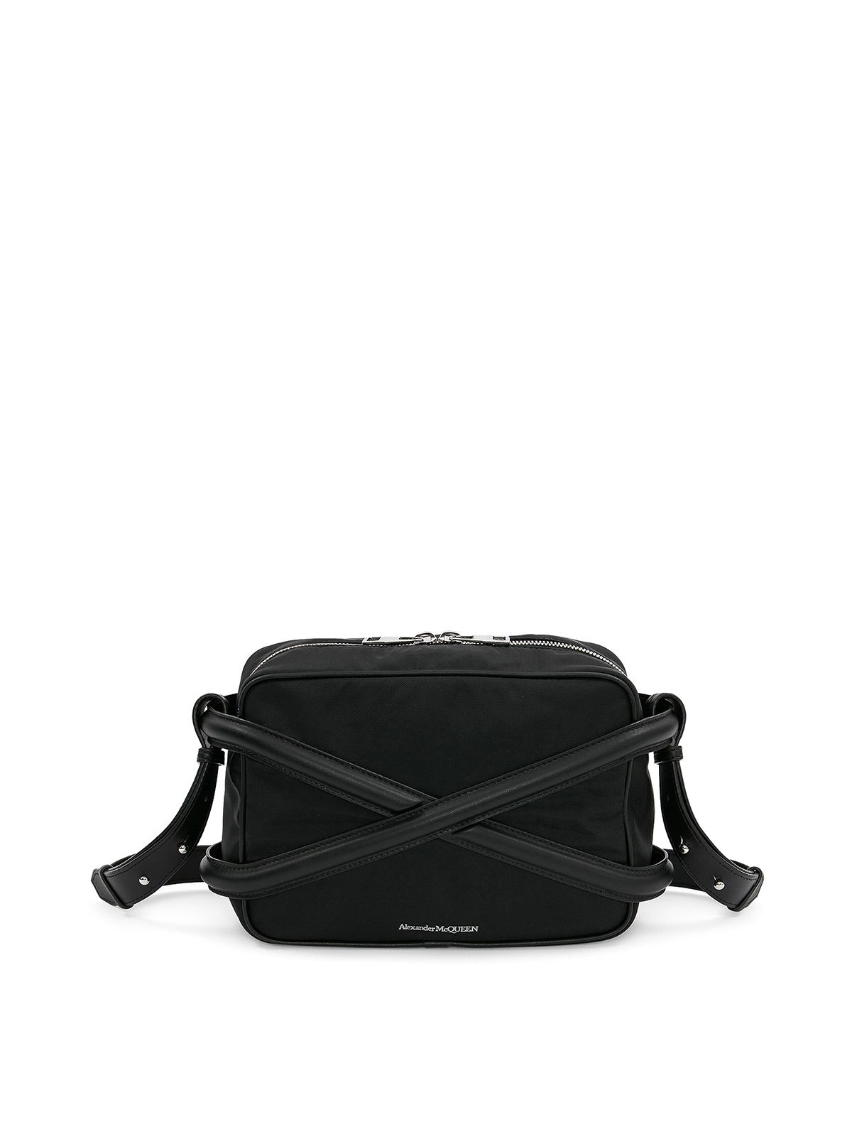 Alexander Mcqueen Small Bag With Front Crossover In Black