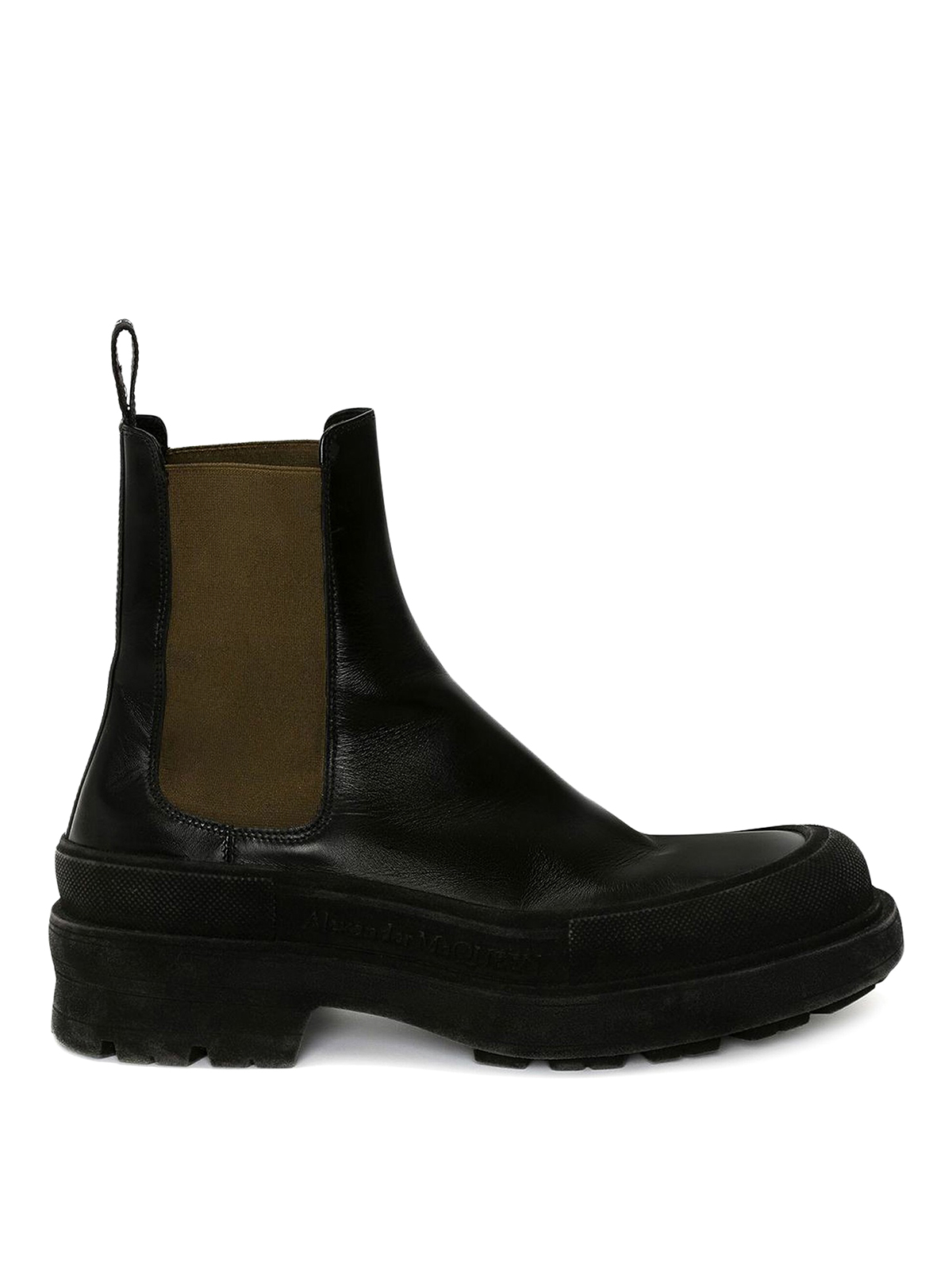 Alexander Mcqueen Leather Boots With Side Band In Black
