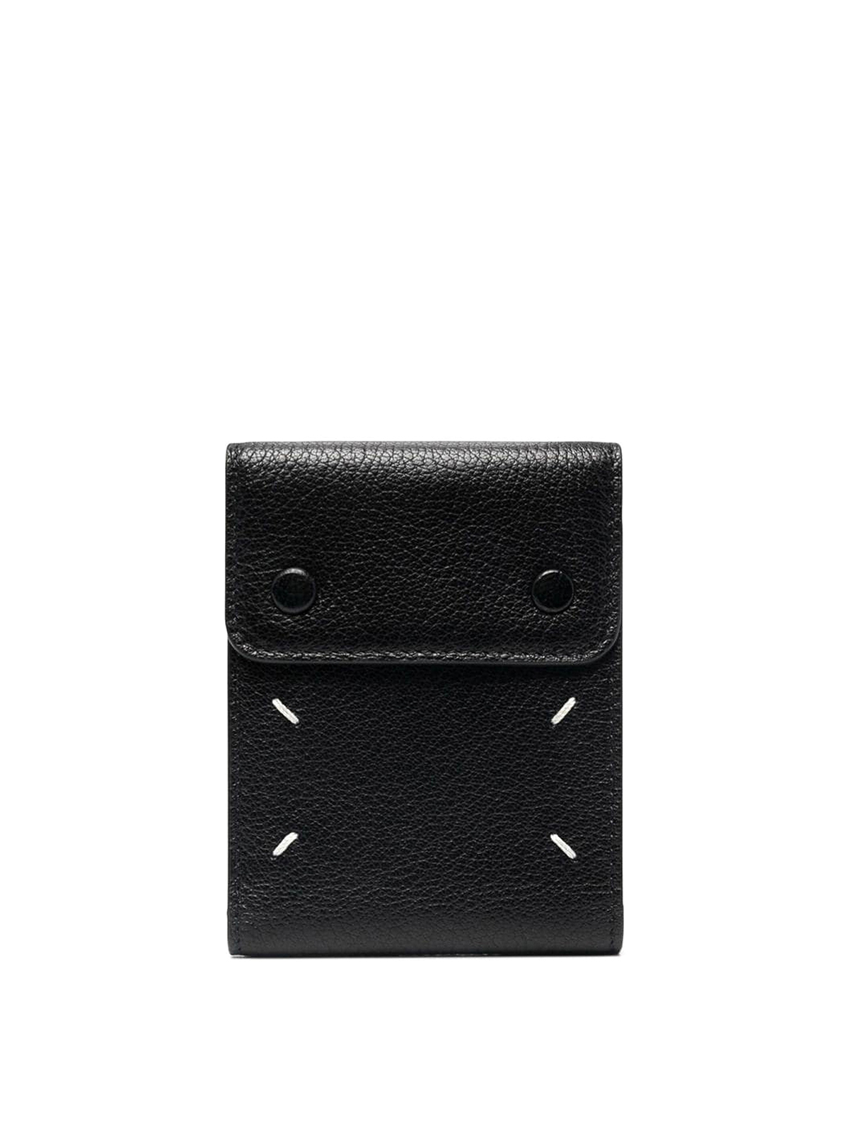 Maison Margiela Double Button Leather Card Holder In Black