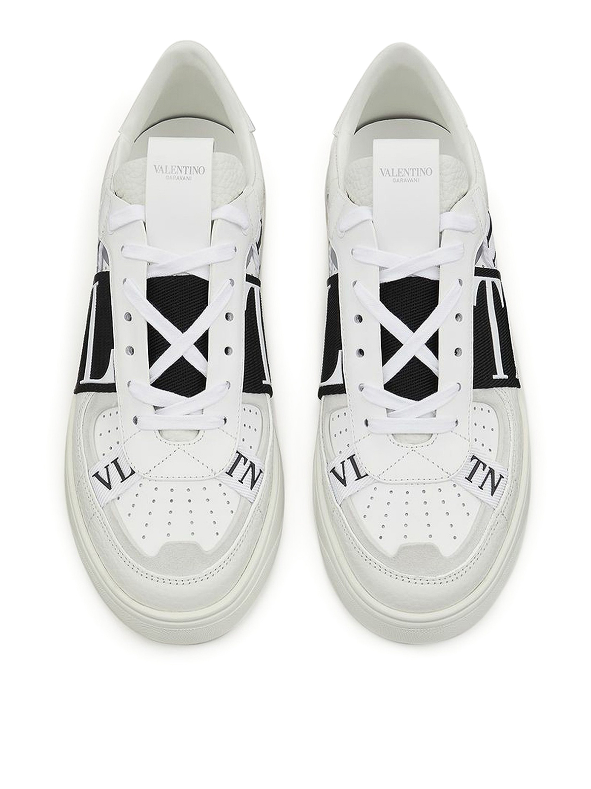 Shop Valentino Leather Sneakers With Side Band Logo In White