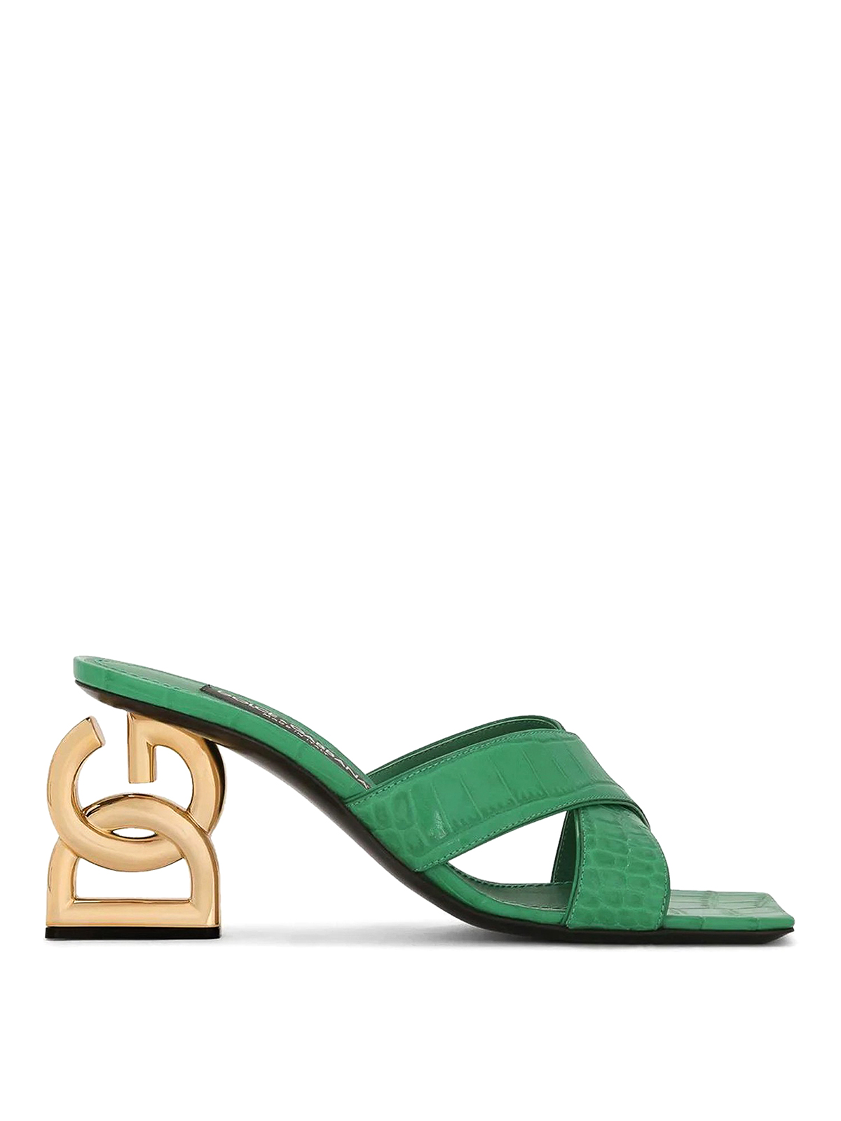 Shop Dolce & Gabbana Logo-embossed Coconut-effect Leather Sandals In Green
