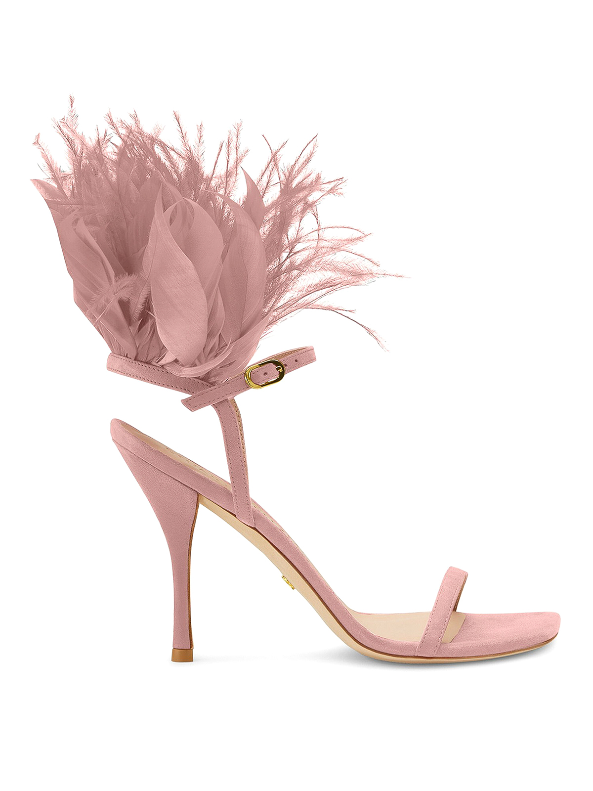 Stuart Weitzman Strap Sandals Decorated With Feathers In Pink