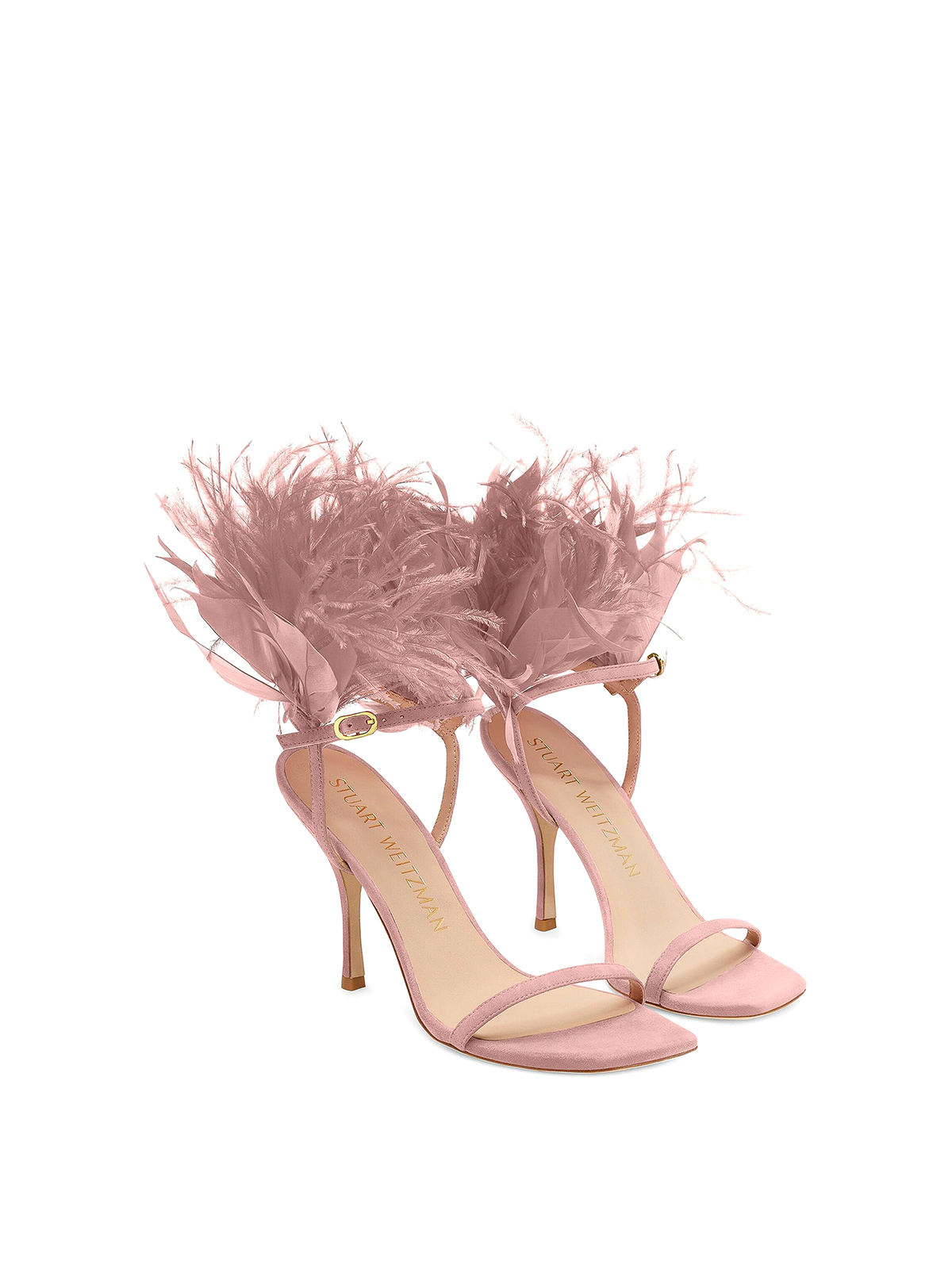 Shop Stuart Weitzman Strap Sandals Decorated With Feathers In Pink
