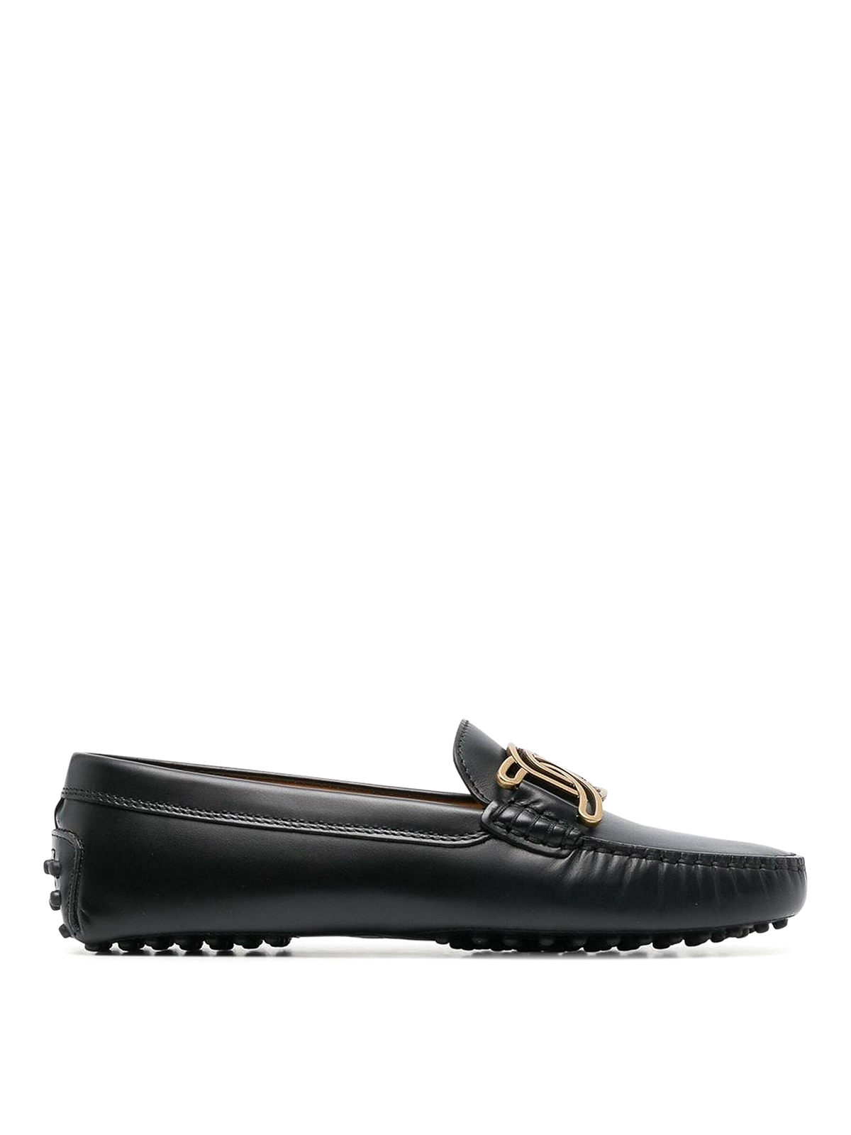 Tod's Leather Loafers With Grommets And Clasp In Negro