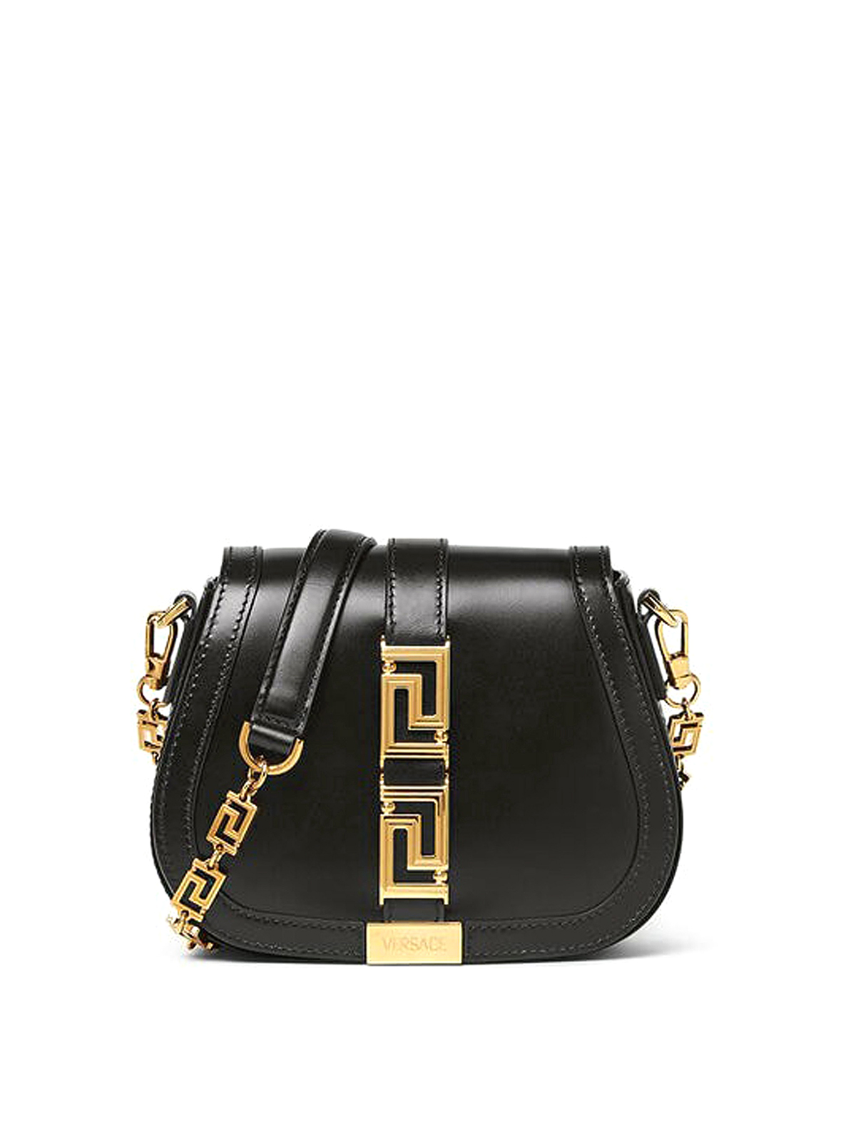 Versace Gold-colored Greek Motif Shoulder Bag In Negro