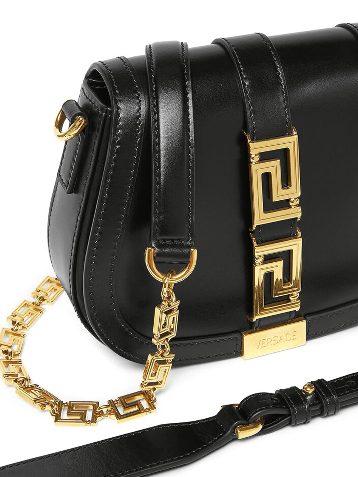 Shop Versace Gold-colored Greek Motif Shoulder Bag In Negro
