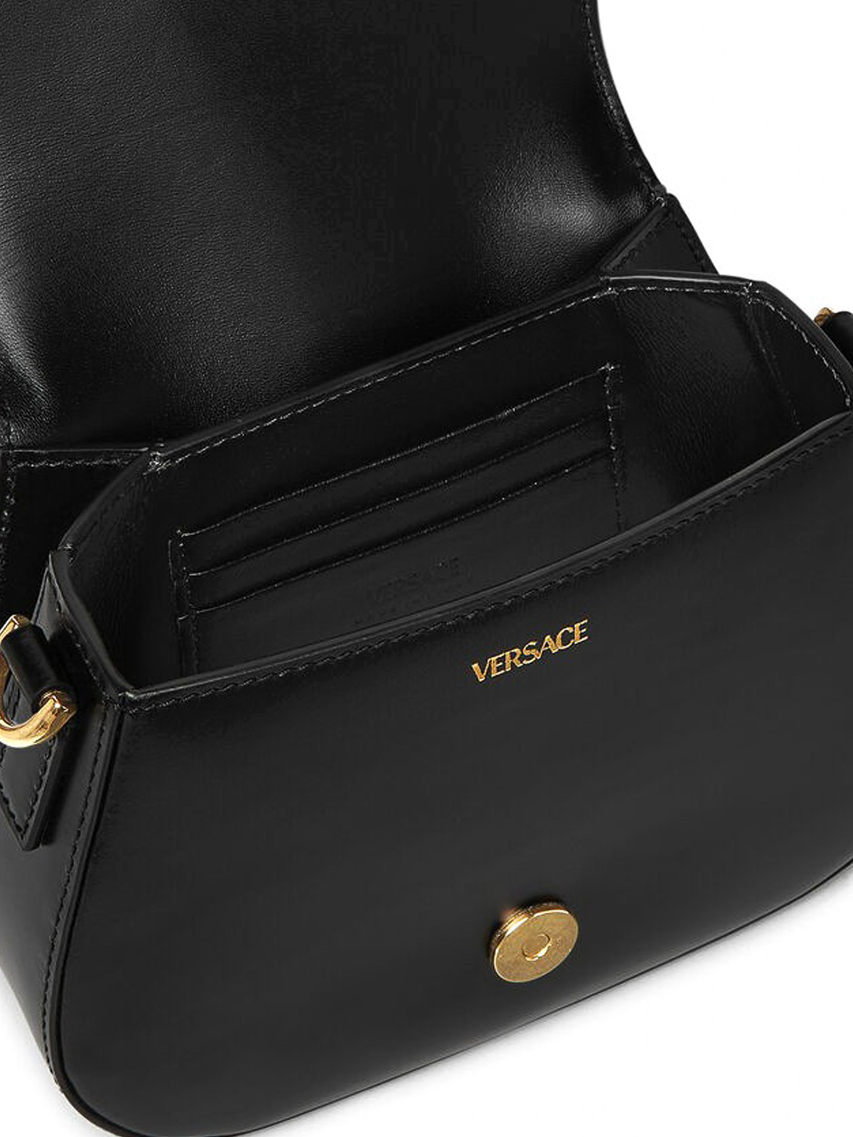 Shop Versace Gold-colored Greek Motif Shoulder Bag In Negro