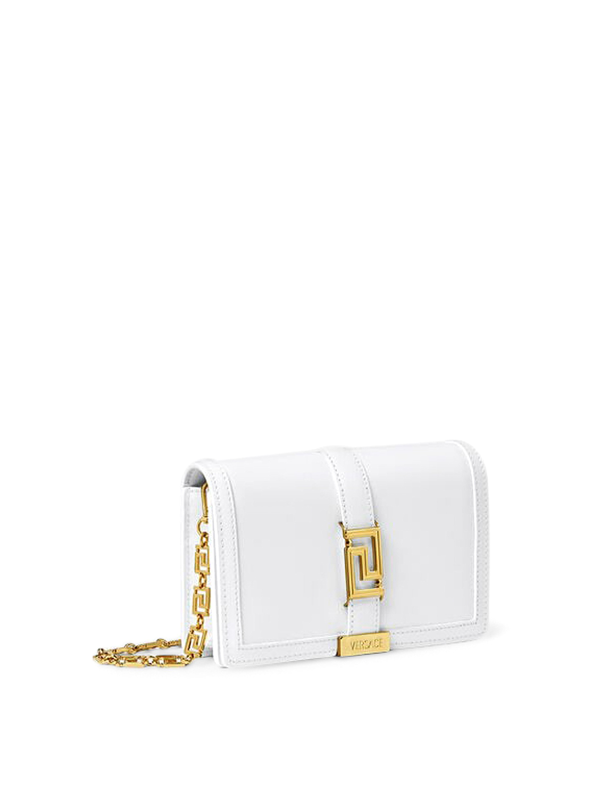 Shop Versace Gold-colored Greek Motif Shoulder Bag In White