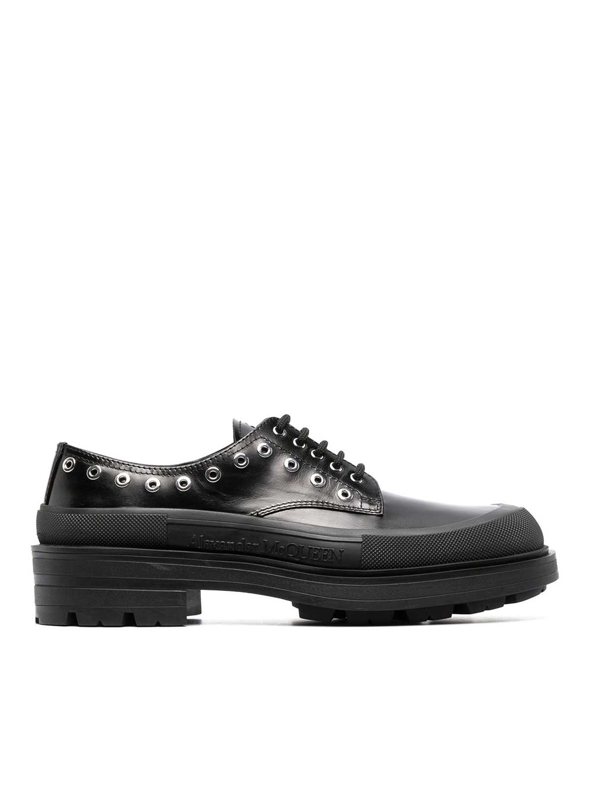 Alexander Mcqueen Leather Loafers Embellished With Eyelet In Black