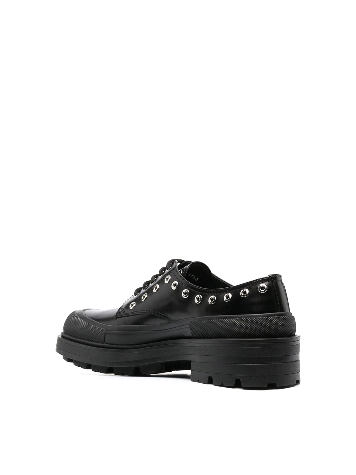 Shop Alexander Mcqueen Leather Loafers Embellished With Eyelet In Black