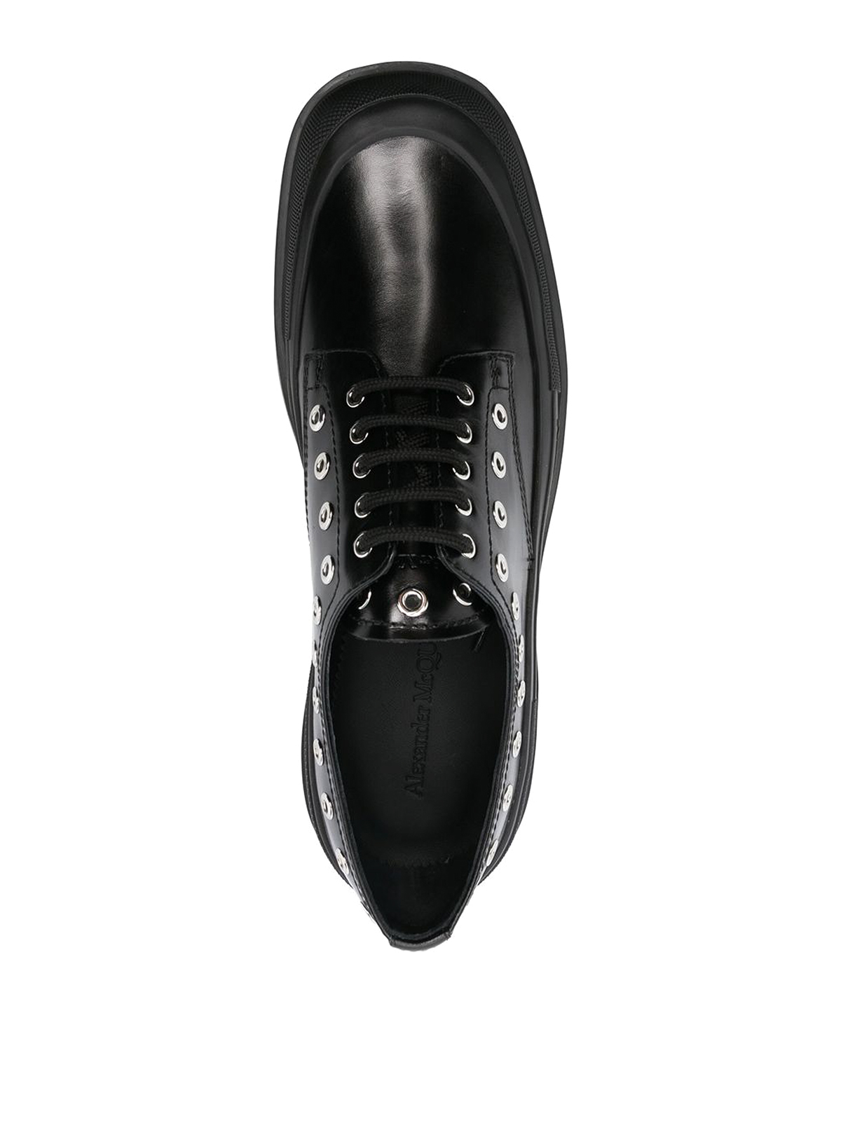 Shop Alexander Mcqueen Leather Loafers Embellished With Eyelet In Black