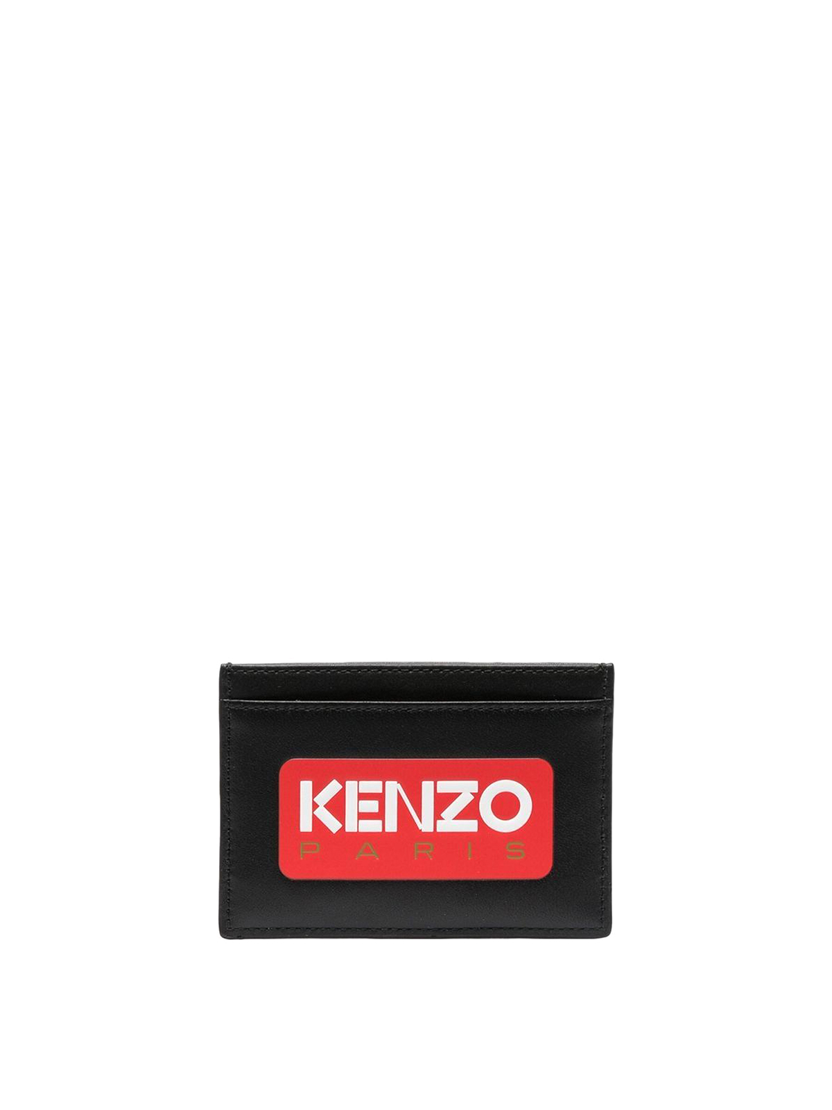 Kenzo Leather Cardholder With Logo-patch In Black