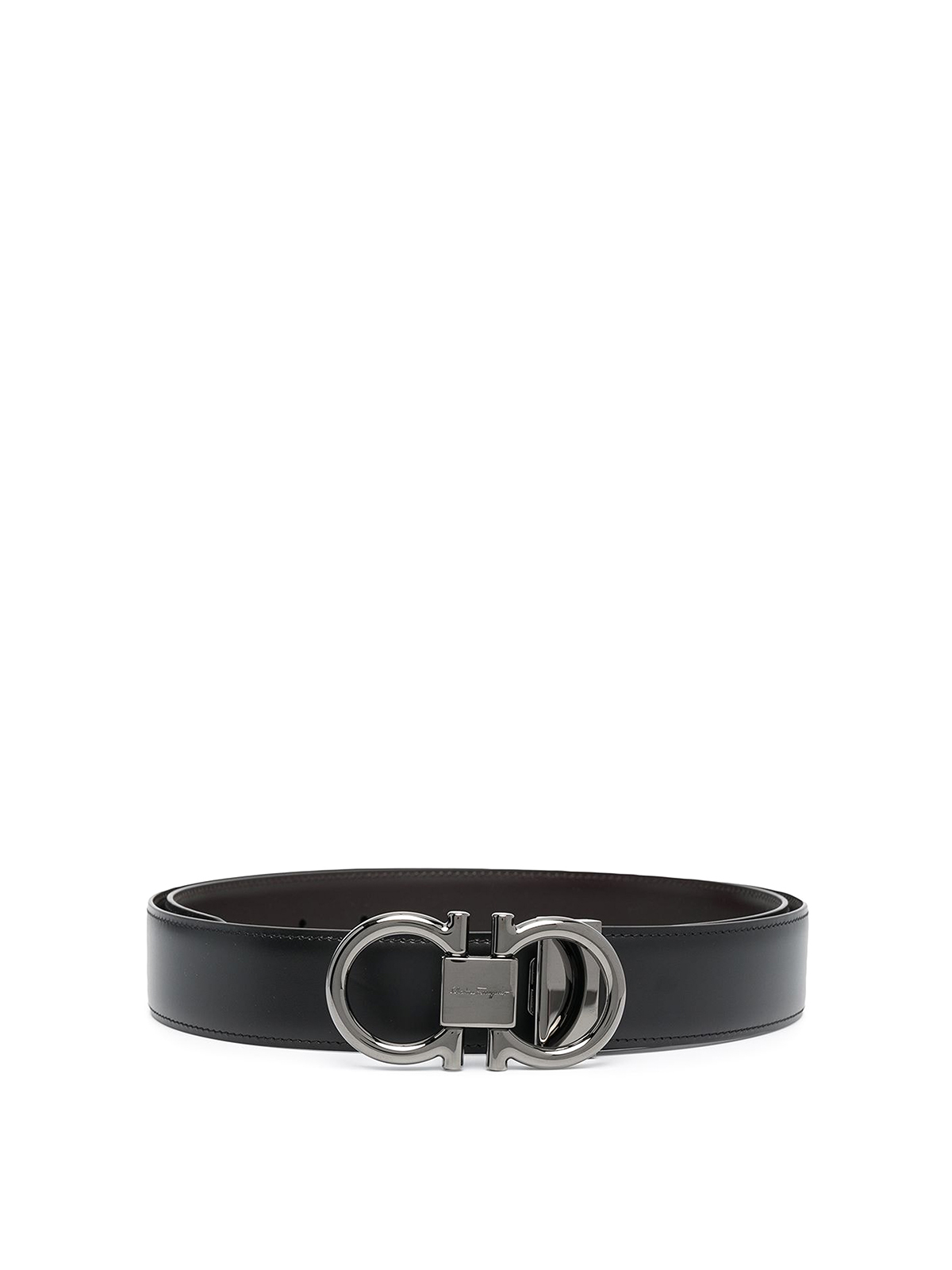 Ferragamo Leather Belt With Engraved Logo In Black