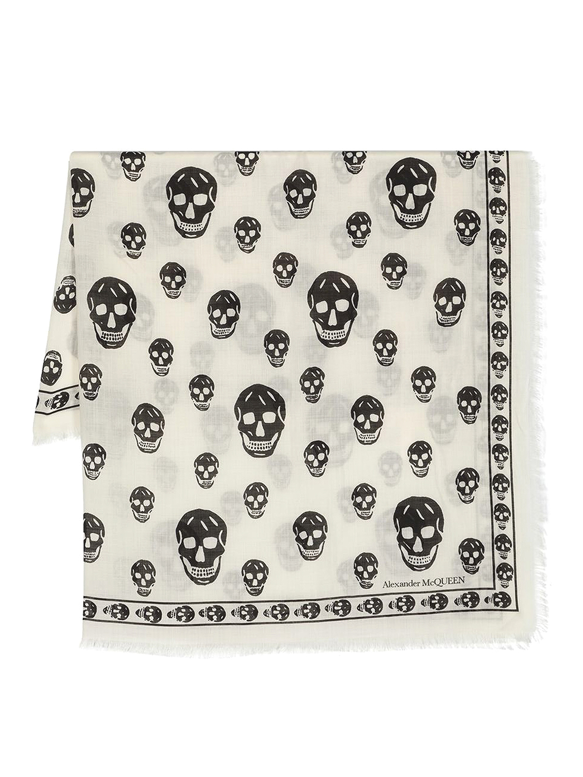Alexander Mcqueen Logo Printed Scarf With Raw-cut-edge In White