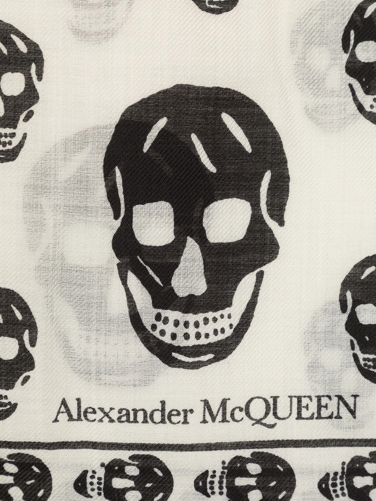 Shop Alexander Mcqueen Logo Printed Scarf With Raw-cut-edge In White