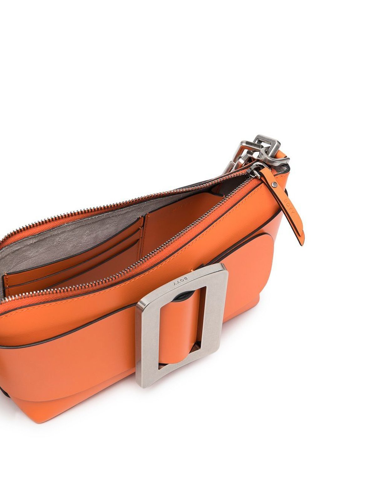 Shop Boyy Buckle Detailed Cross Body Bag With Chain In Orange