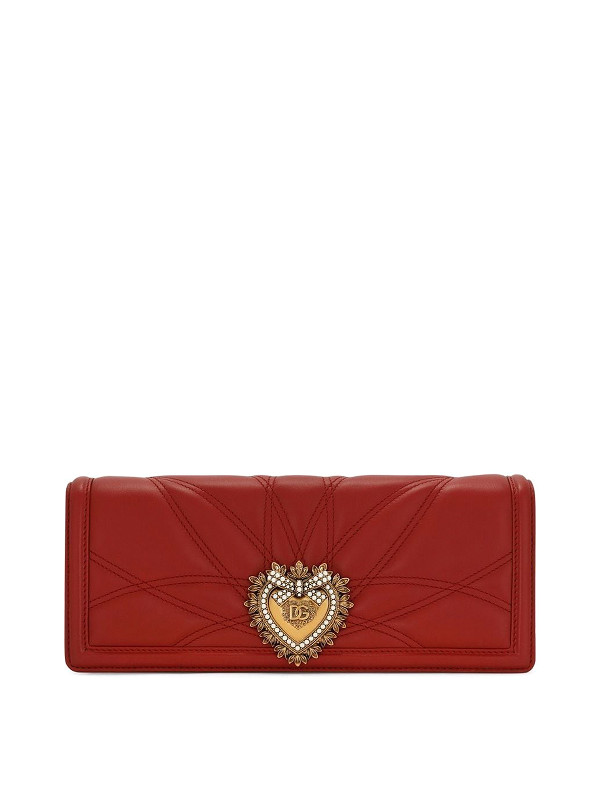 Dolce & Gabbana Logo-plaque Leather Clutch Bag In Red