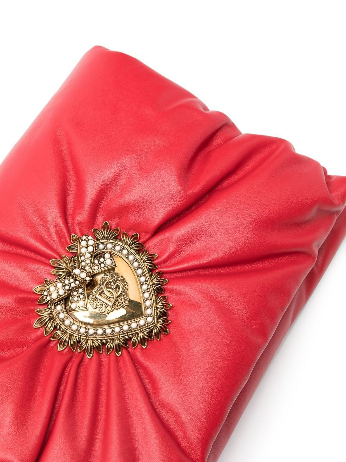 Shop Dolce & Gabbana Leather Clutch With Shoulder Chain In Red