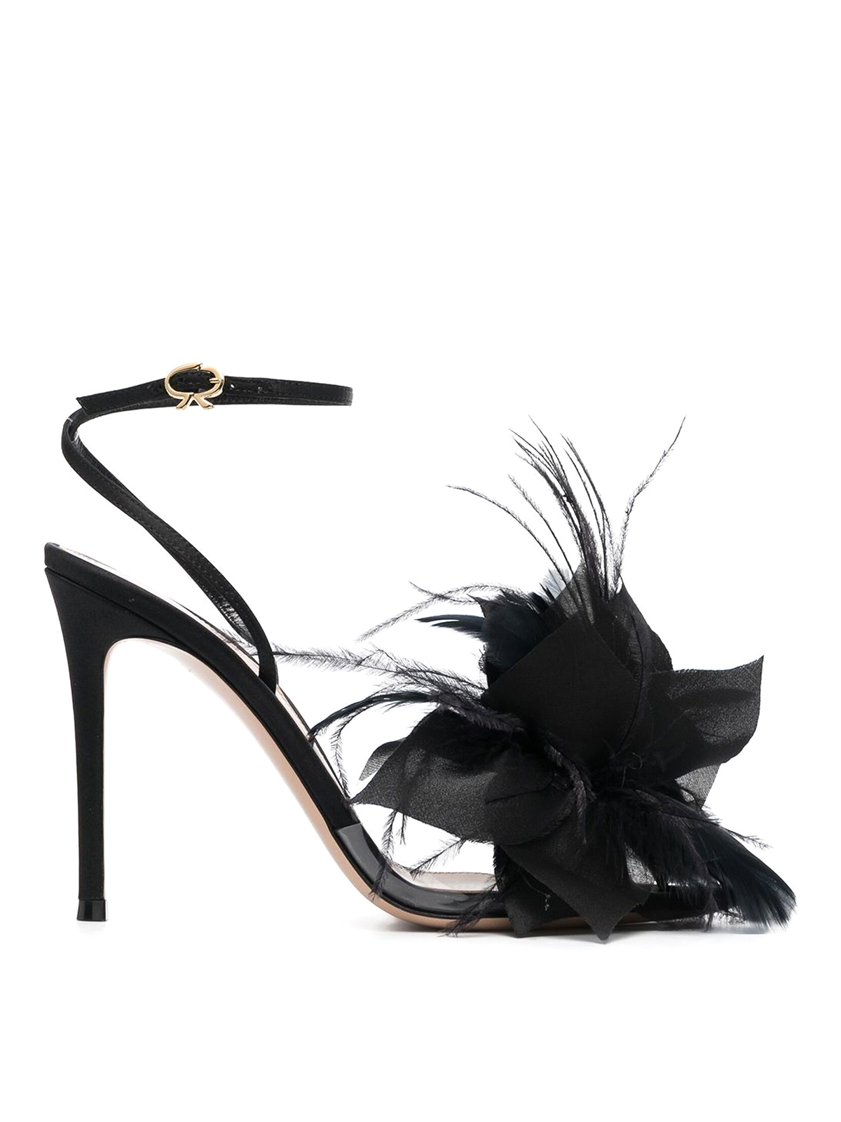 Gianvito Rossi High Stiletto Heeled Sandals With Feathers In Black