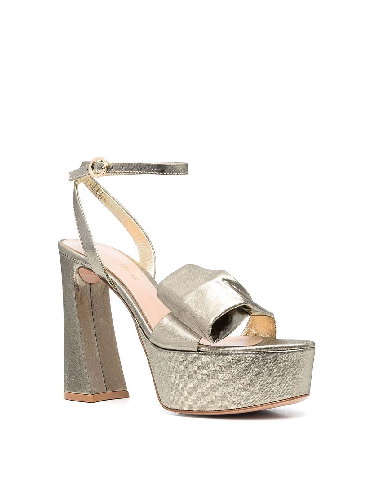 Shop Gianvito Rossi Metallic Finished Sandals With Bow Detail In Gold