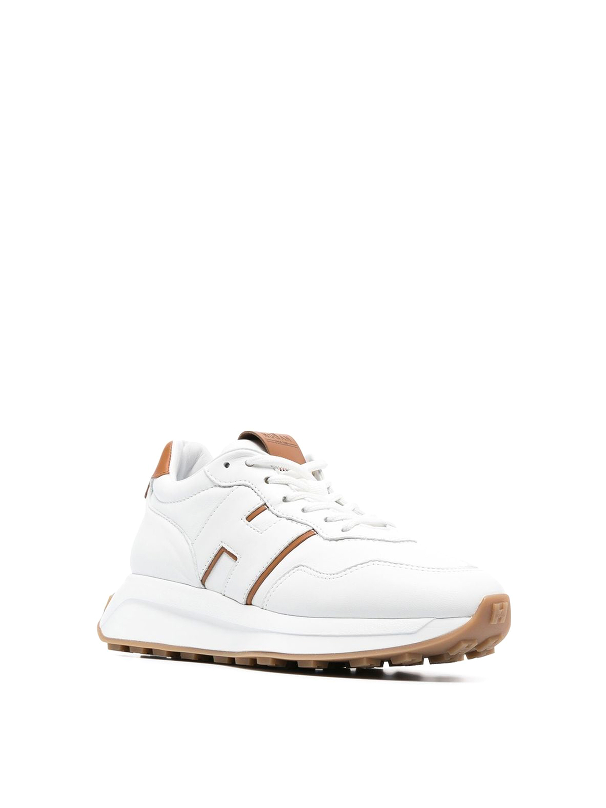 Shop Hogan Leather Sneakers With Double Logo In White