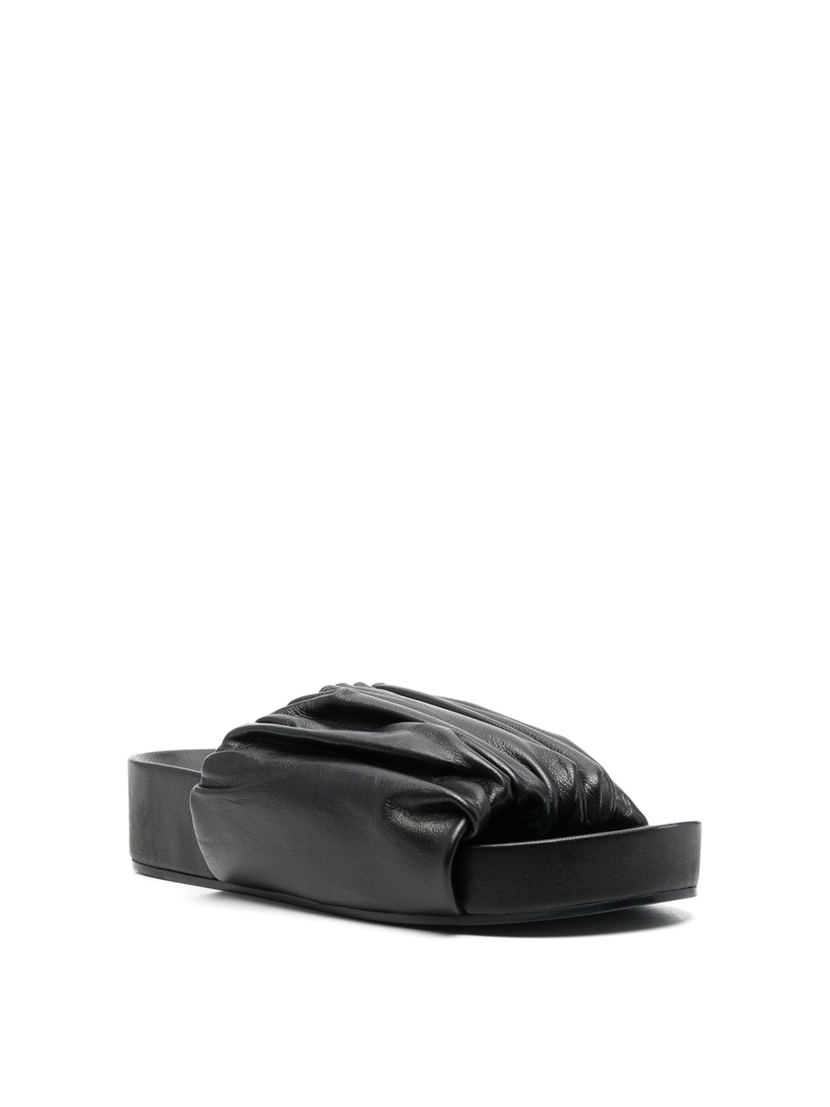 Shop Jil Sander Ruched Detailed Sandals In Leather In Black