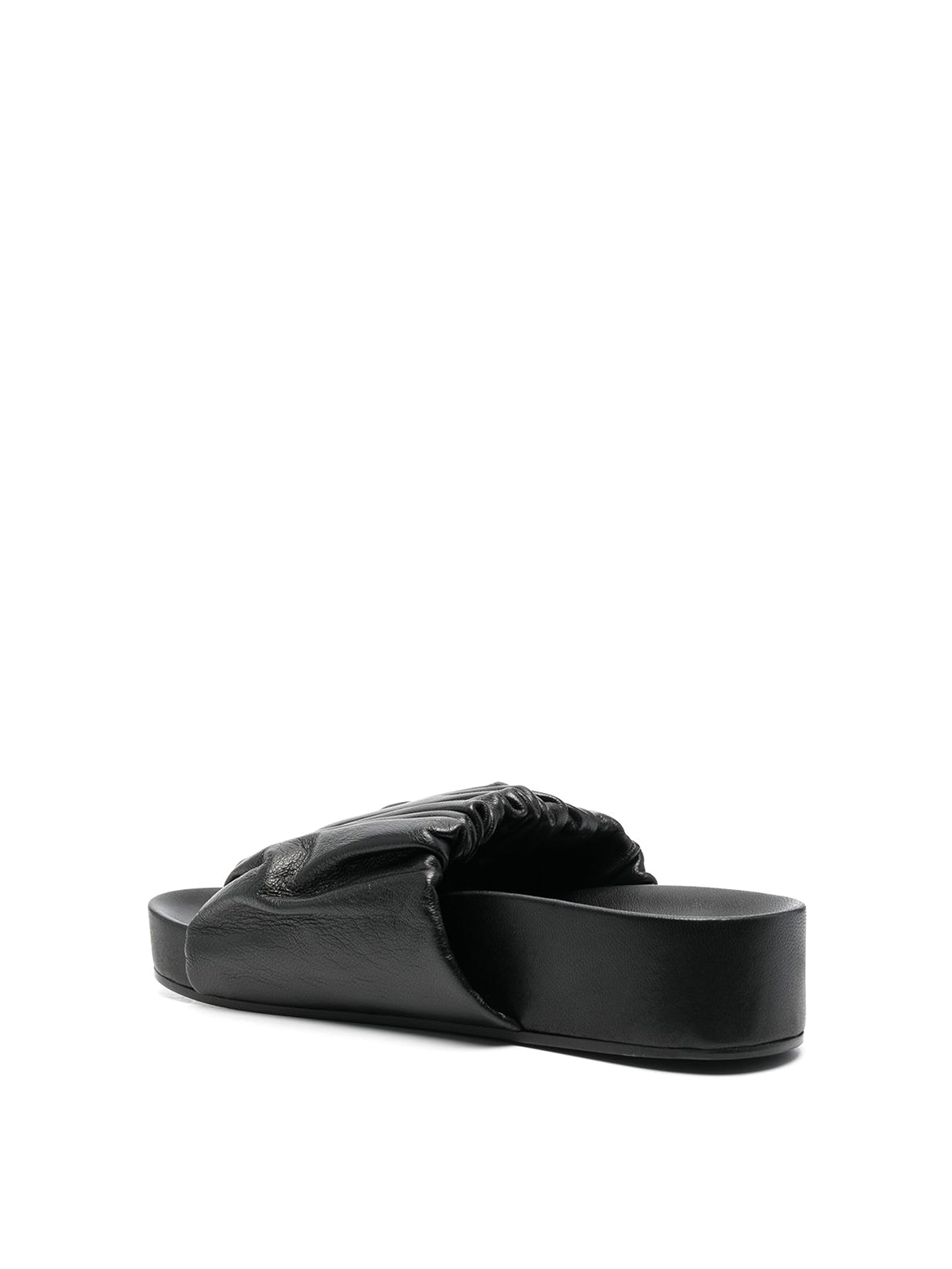Shop Jil Sander Ruched Detailed Sandals In Leather In Black