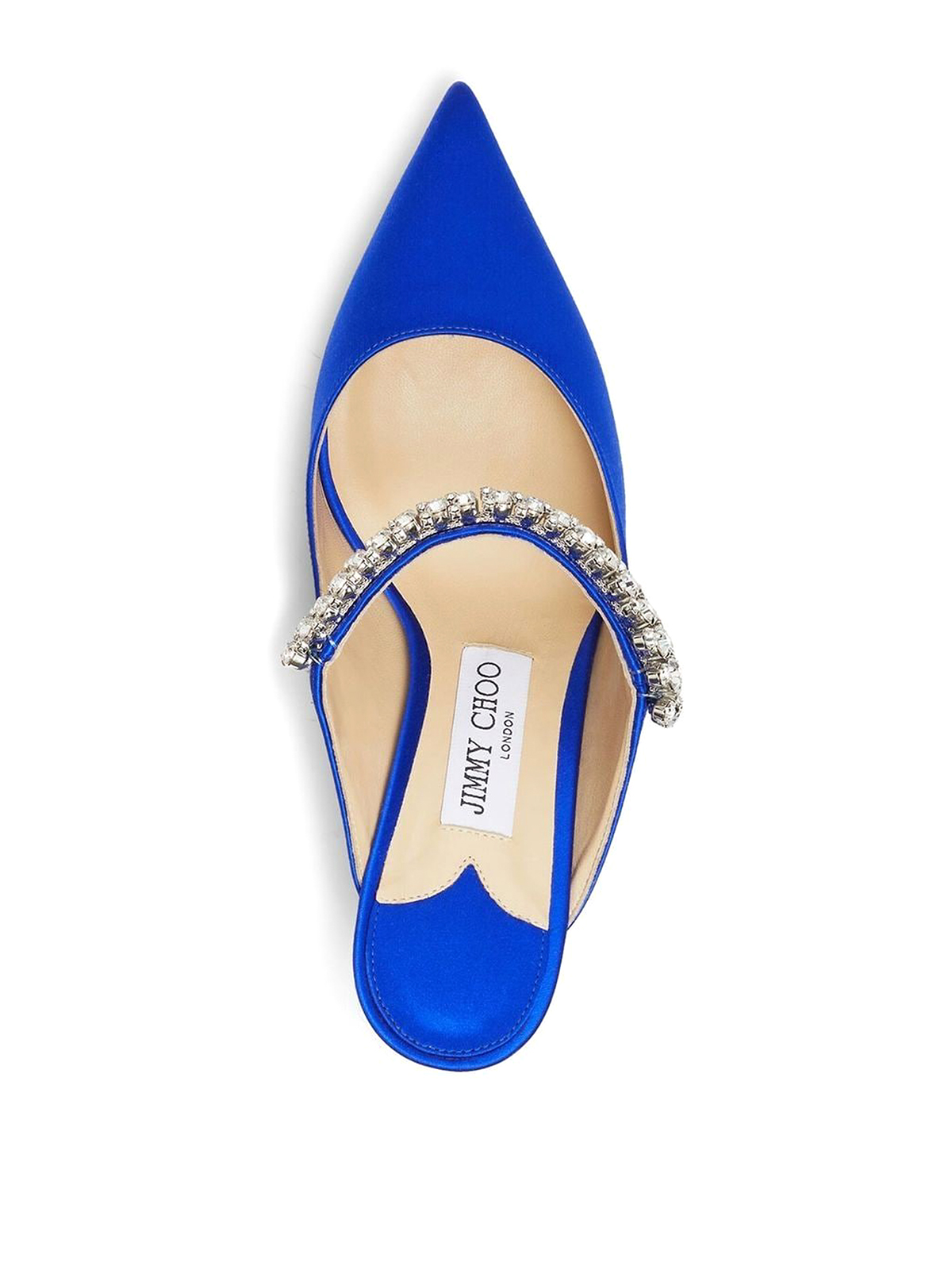 Shop Jimmy Choo Bing Satin Finished Mules With Crystal In Azul